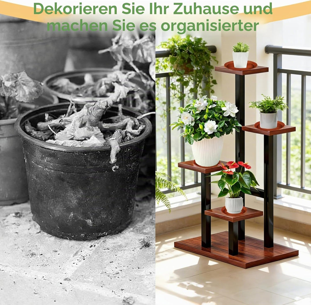 Pflanzenständer mit 5 Ebenen aus Eisen, 85 cm, mit 8 Untersetzern, modernes Regal für den Innenberei