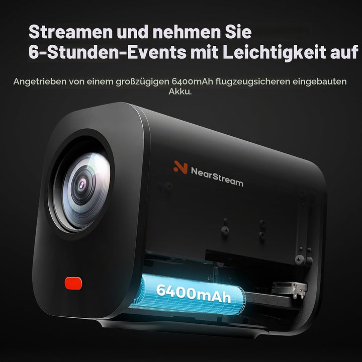 NearStream Wireless Streaming Kamera VM33, 2K StreamCam mit 40X Hybrid Zoom, 8-Mikrofone zur Rauschu