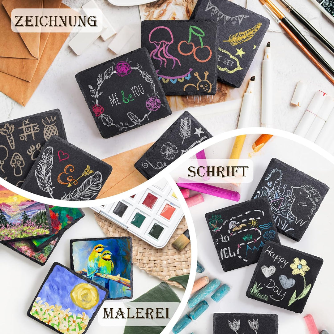 60 Stück Schiefer-Getränkeuntersetzer, GOH DODD 4 Zoll Schwarze Steinuntersetzer Set, Lasergravierte
