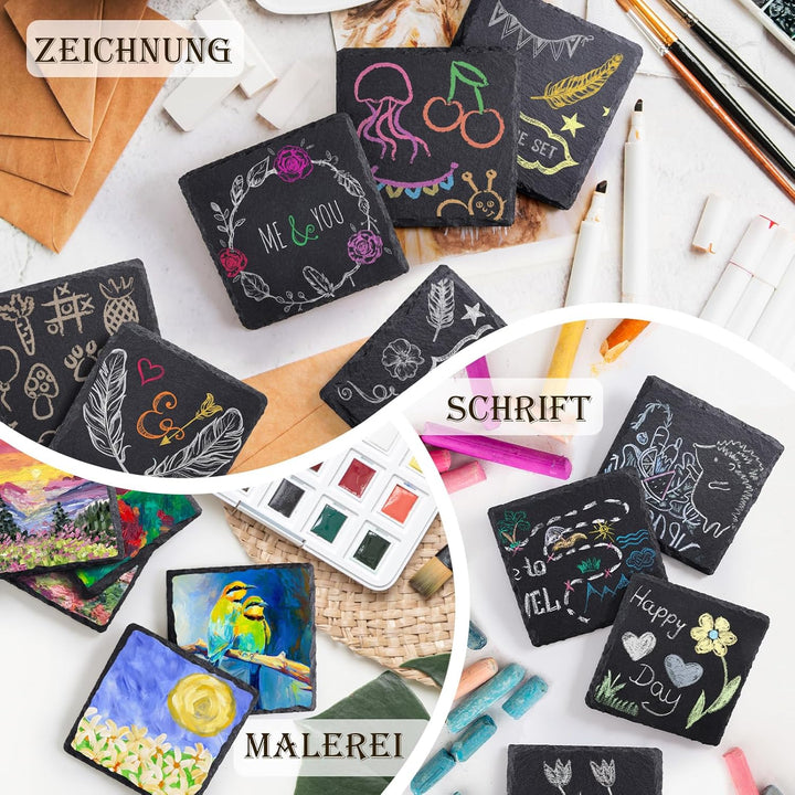 60 Stück Schiefer-Getränkeuntersetzer, GOH DODD 4 Zoll Schwarze Steinuntersetzer Set, Lasergravierte