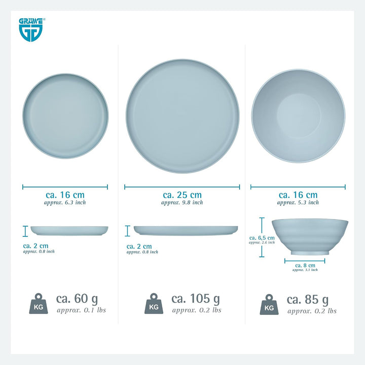 GRÄWE Linea Geschirr-Set 30-teilig, Teller &amp; Müslischalen, Hellblau Hellblau Geschirr-Set 30-teilig,