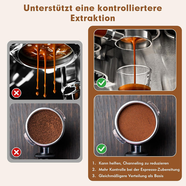 Espresso Distributor 51 mm, Schwerkraft-adaptiver Leveler, Schwarz | 304 Edelstahl Basis, 4-Klingen-