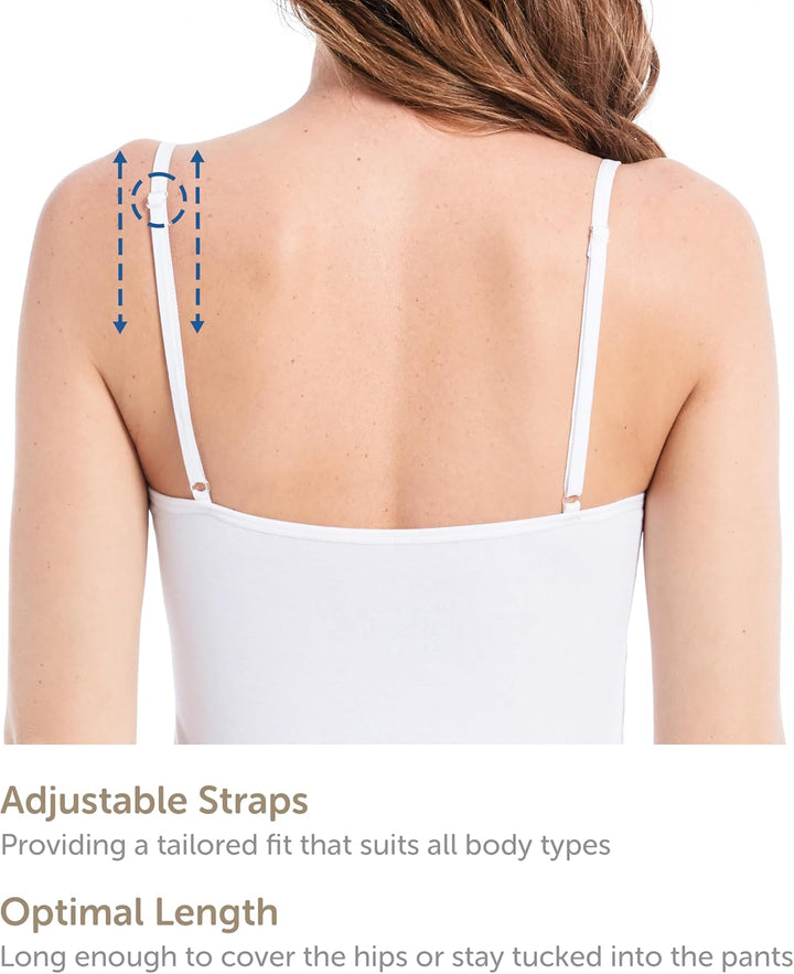 Comfneat Damen 4-Pack Spaghetti Tops Slim-Fit Verstellbare Träger Camisole Baumwolle Elasthan Unterh