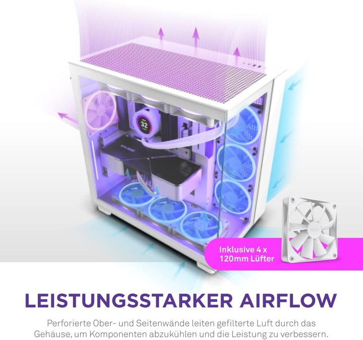 NZXT H9 Flow - CM-H91FW-01 - Dual-Chamber-ATX Mid-Tower PC-Gaming-Gehäuse - High-Airflow-perforierte