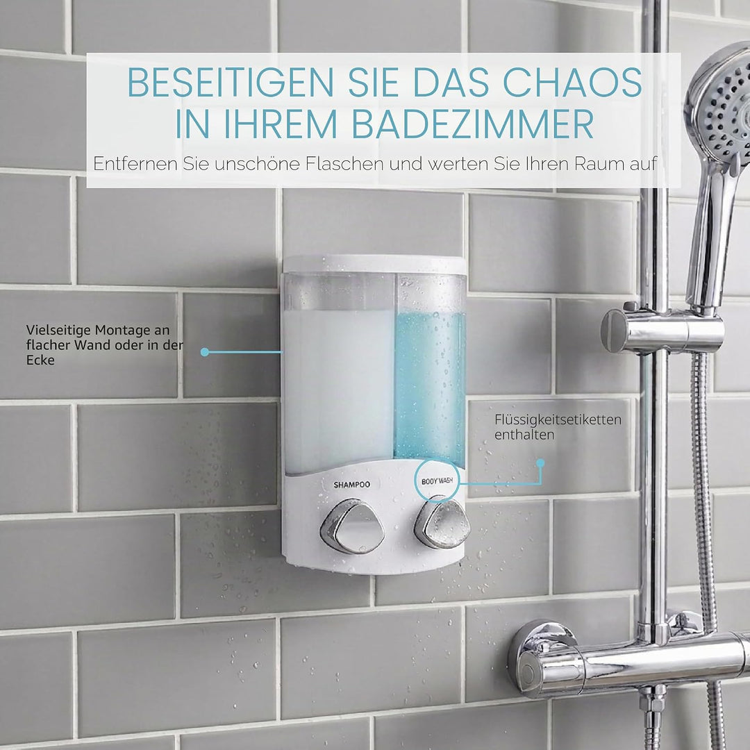 Better Living Seifen-, Duschgel- und Shampoo-Spender, in Chrom-Finish, weiss, 2-Chamber Weiss 2-Cham