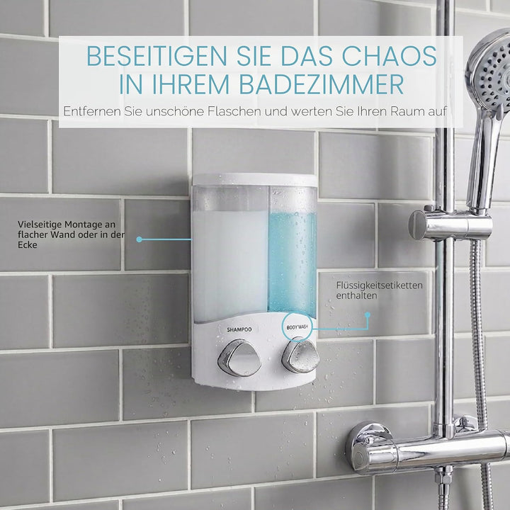 Better Living Seifen-, Duschgel- und Shampoo-Spender, in Chrom-Finish, weiss, 2-Chamber Weiss 2-Cham