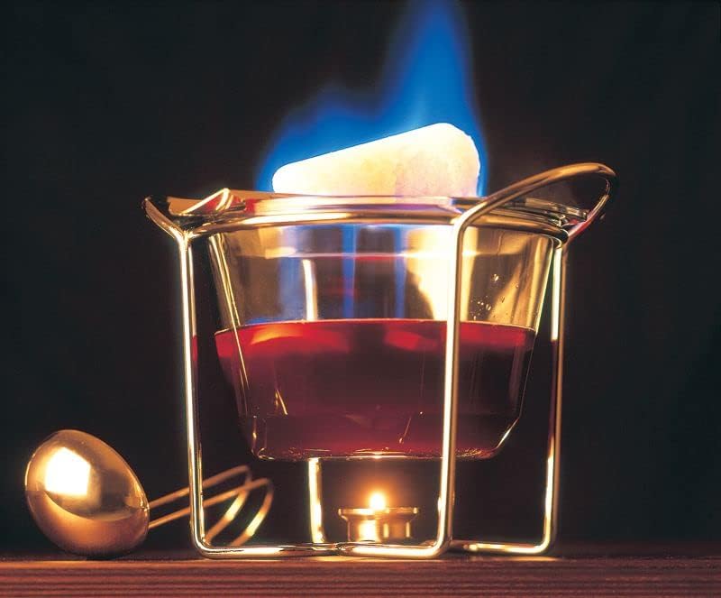 APS Feuerzangenbowle Set, Zuckerzange, Feuerzange, Punschgefäss, Glasschale, Edelstahldeckel, hochgl