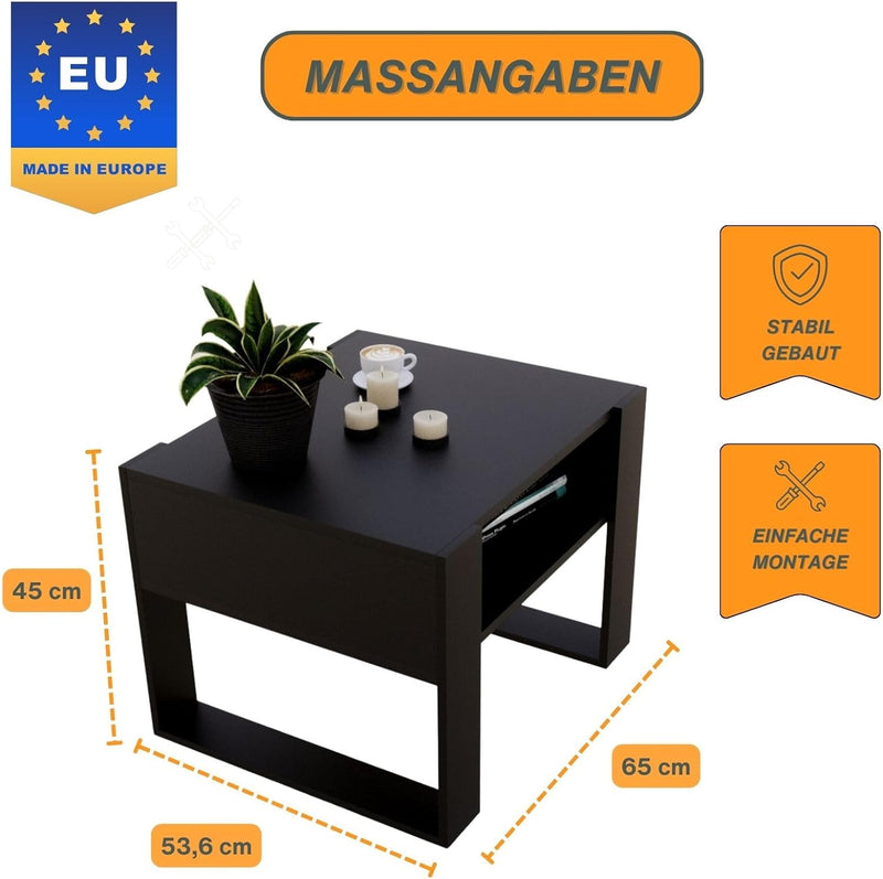 CraftPAK Wohnzimmer Tisch für Couch aus hochwertigem Holz, Stabiler & moderner Couchtisch mit zusätz