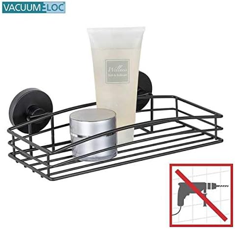 WENKO Wandablage Mod. Vacuum-Loc Schwarz offene Drahtkorb-Design lackierter Stahl Loft-Stil Befestig