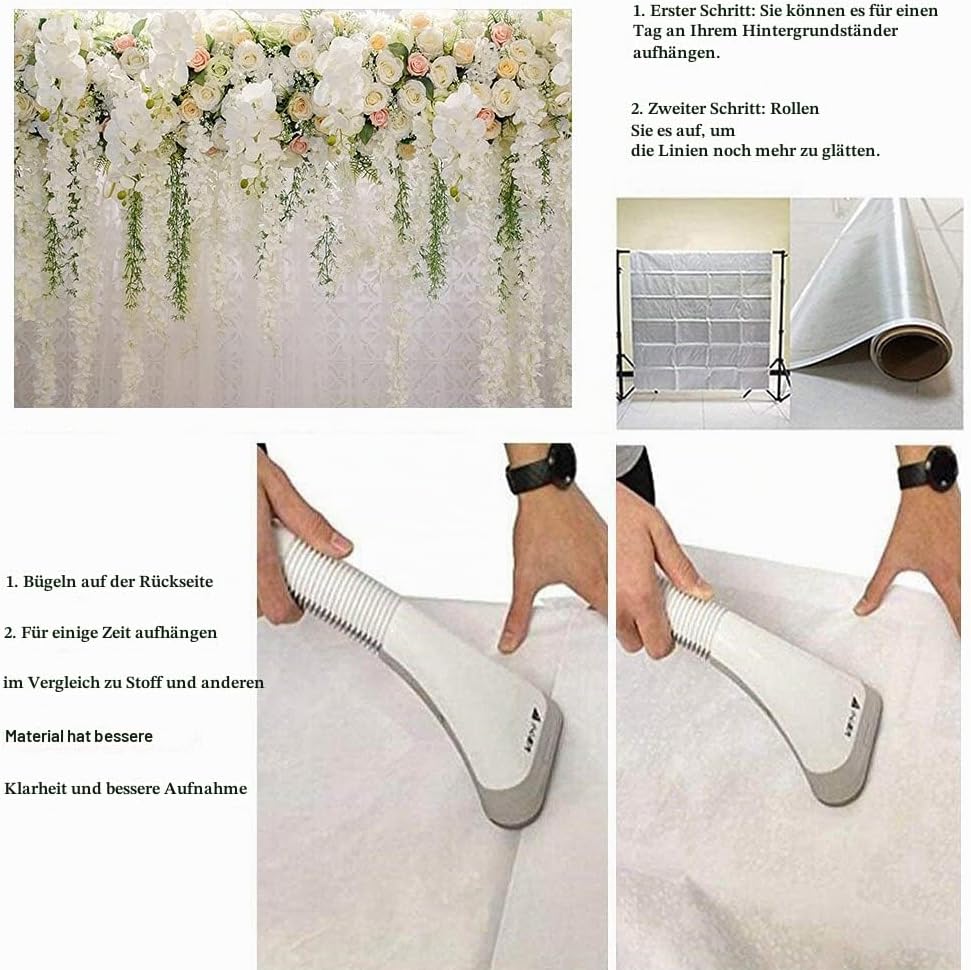BUTEN Weisser Blumen-Hintergrund, Vorhang für Brautparty, Hochzeit, Rose, Fotografie - Babyparty Dek