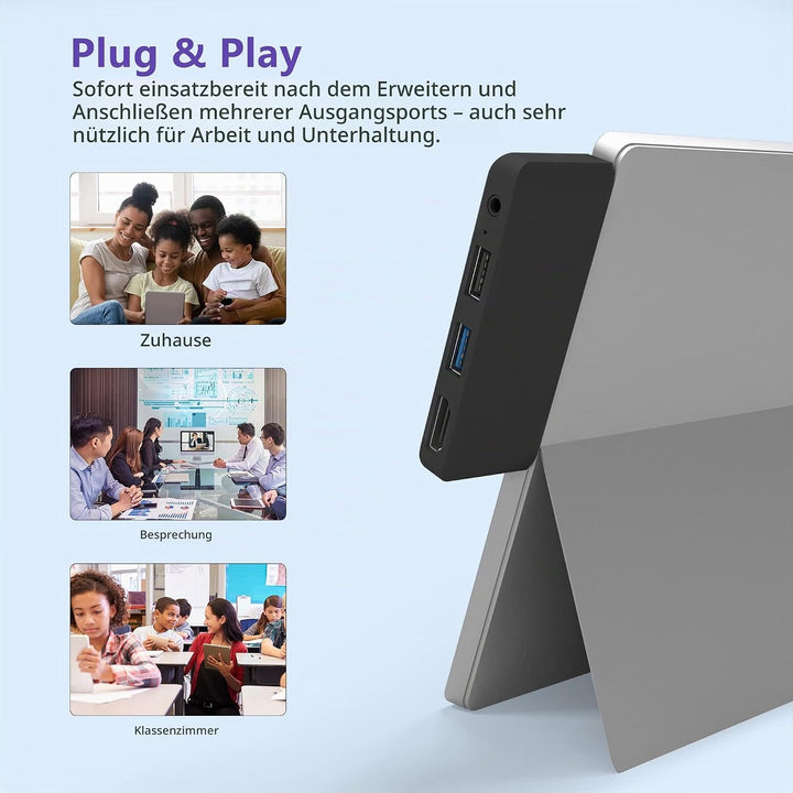 Surface Go 4/Go 3/Go 2/Go Hub Docking Station, 4-in-2 USB C Dockingstation für Surface Go mit 4K-HDM