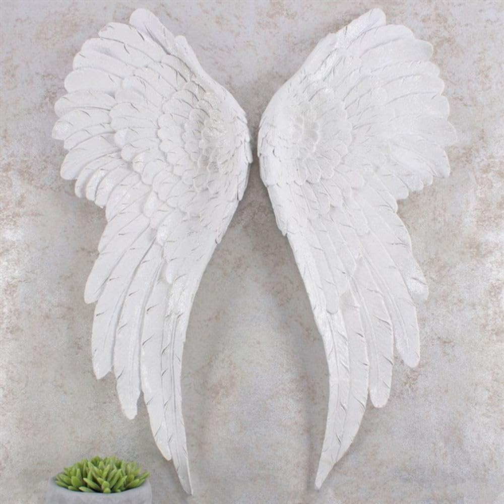 Jones Home & Gift Engelsflügel weiss Glitzer Wandbehang Wandkunst Skulptur 54cm H