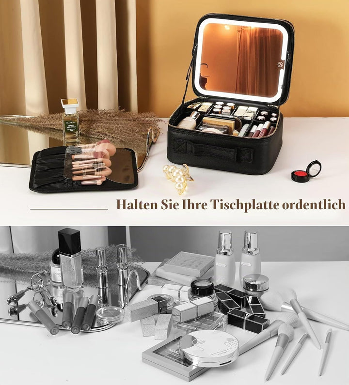 Luxspire Make-up-Koffer, Kosmetikkoffer mit abnehmbarem beleuchteten Spiegel, tragbare Kosmetiktasch