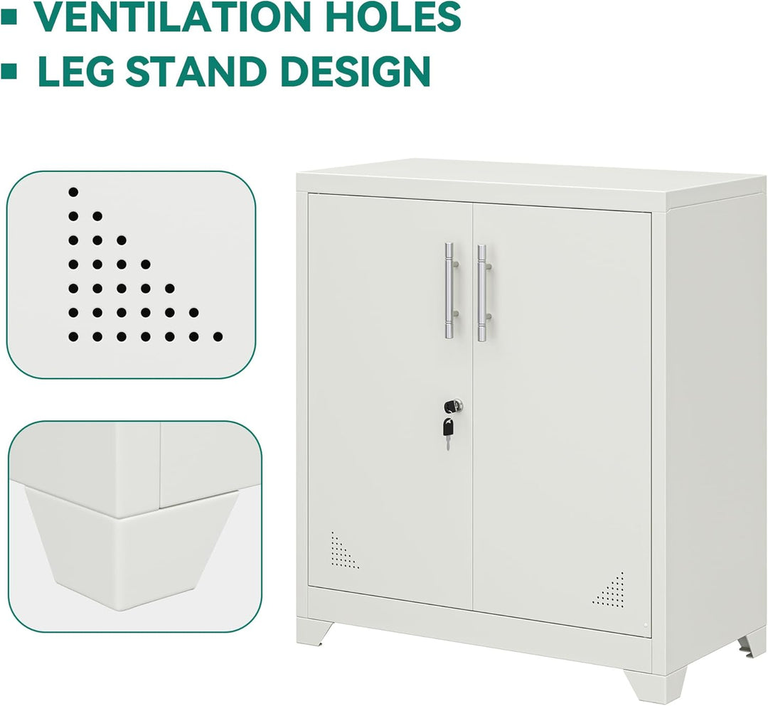 YITAHOME Aktenschrank Abschliessbar, Metallschrank mit 2 Verstellbare Einlegeböden, Büroschrank Stah