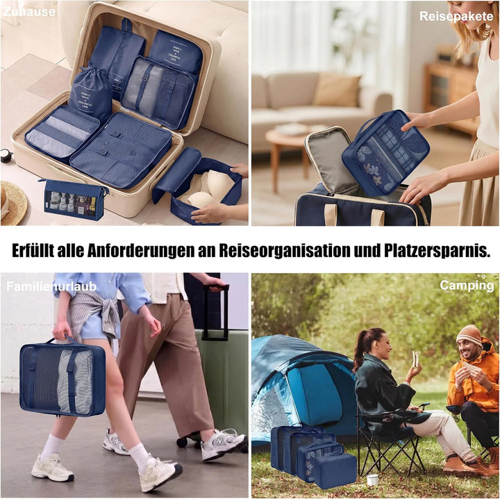 Packing Cubes 8er Set Koffer Organizer Packwürfel Set wasserdicht Marineblau, Marineblau