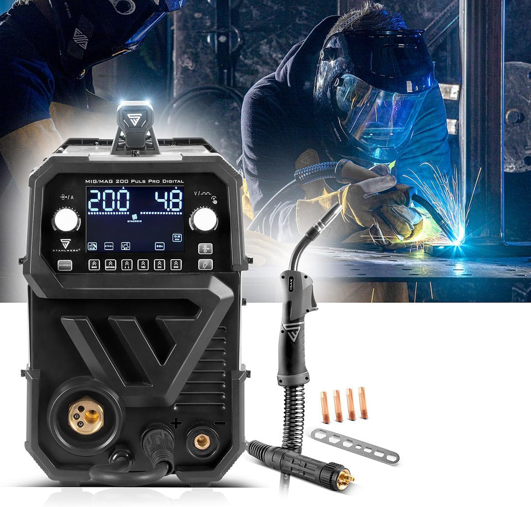 STAHLWERK Schweissgerät Kombi MIG MAG 200 Spot Puls Pro - digital, 200A IGBT Inverter, Fülldraht, FL