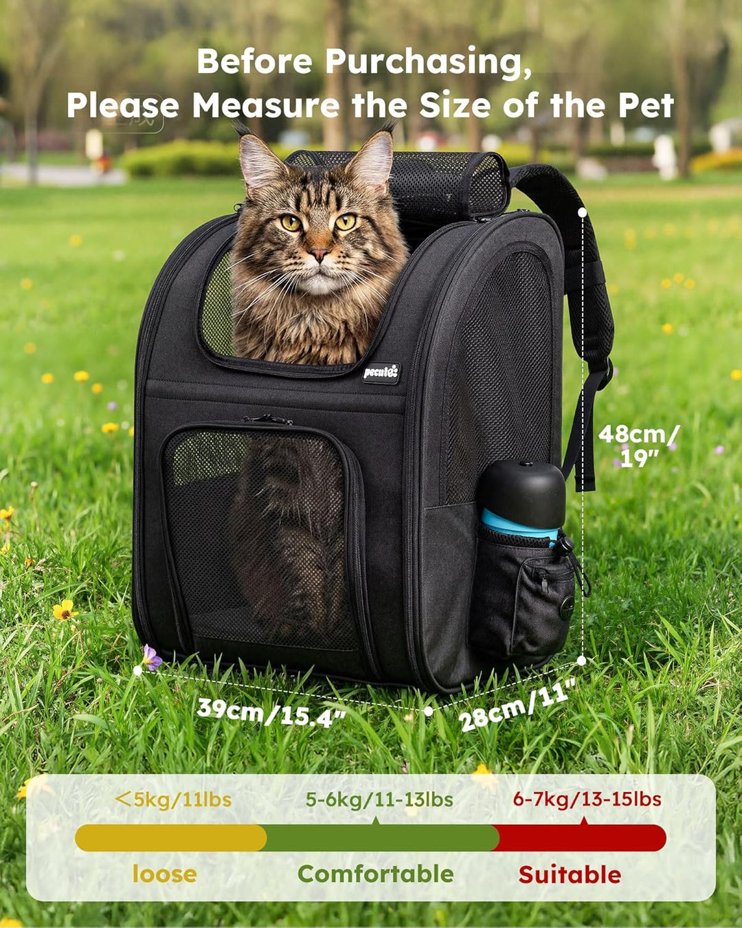 pecute Haustier Rucksack mit Netzfenster, Tragbare und Faltbare Katzentasche, Atmungsaktive und Leic
