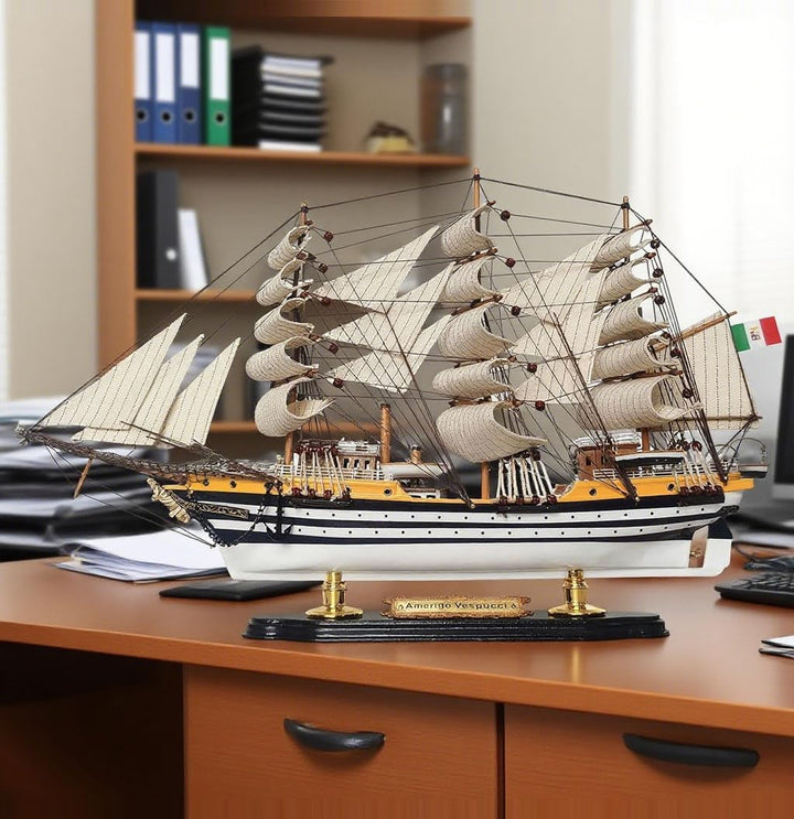 YLME Schiffsmodell aus Holz Amerigo Vespucci Segelboot Modell aus Massivholz Segelboot aus Holz Naut