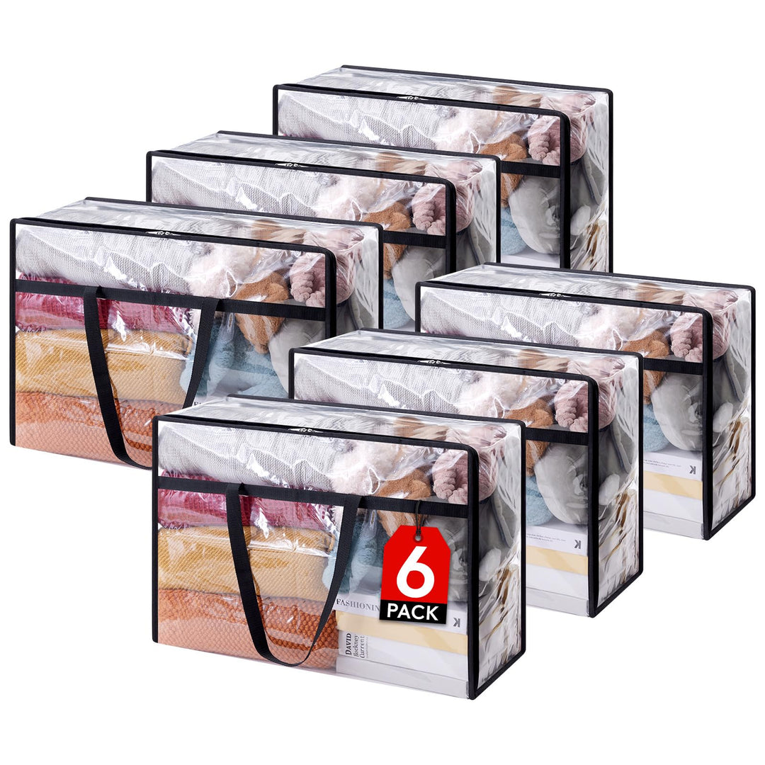 Lifewit 6 Stück Transparente Plastik Aufbewahrungstasche, 60L Kleiderschrank Organizer Aufbewahrungs