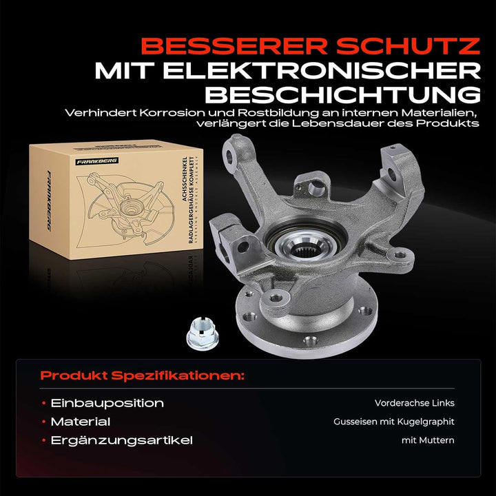 Frankberg Achsschenkel Radlagergehäuse komplett Vorne Links Kompatibel mit Movano Combi J9 1.9L-3.0L