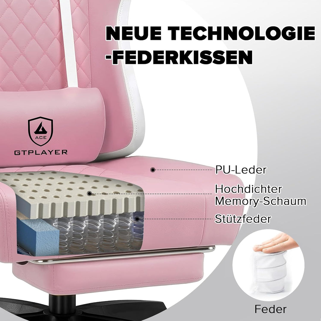 GTPLAYER Gaming Stuhl Ergonomischer Gaming Sessel Schreibtischstuhl Kunstleder, Federsitzkissen, Ver