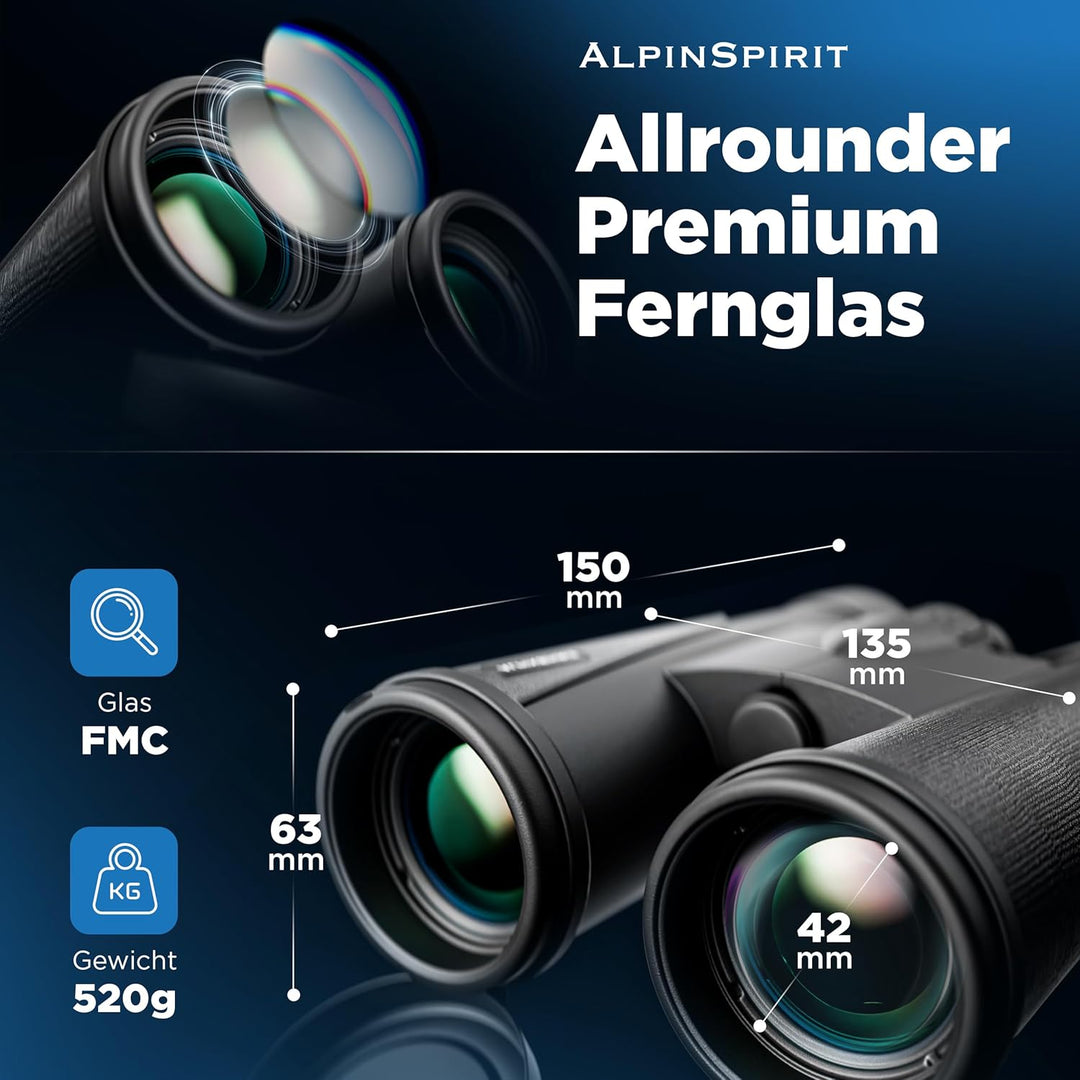 Fernglas 10x42 inkl. Tasche & Zubehör (Testsieger) – mit Nitrogenfüllung - kompaktes & leichtes Fern