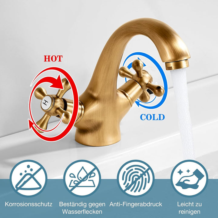 Wasserhahn Bad Antik, Waschtischarmatur Retro Armaturen Waschbecken Mischbatterie Zwei Griffe, Armat