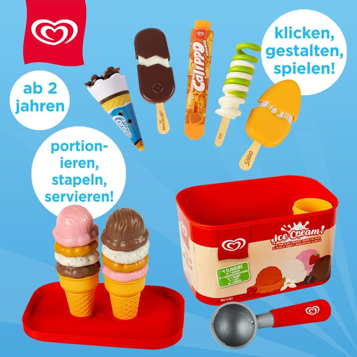 Langnese Grosser Eiscremebehälter &amp; Spielzeugs-Eiscreme-Set von Casdon | Spielzeug-Eisdiele - Rollen