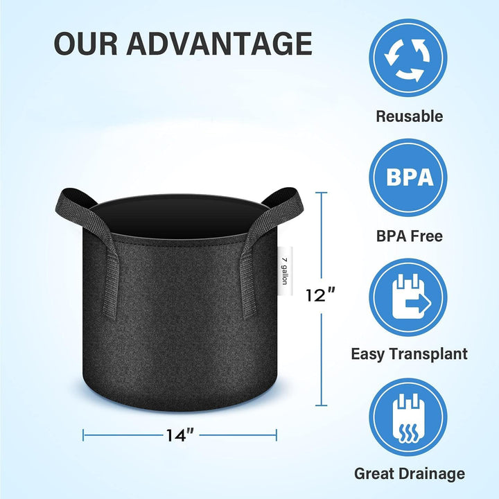 iPower 35L 5er-Pack Grow Bags Stoff Belüftungstöpfe Behälter mit Riemengriffen für Kindergarten und