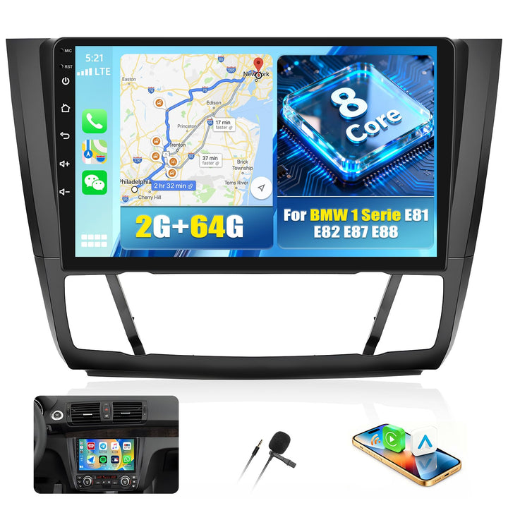 2+64G 8Core CAMECHO Android 13 Autoradio für BMW 1 Serie E81 E82 E87 E88 mit Navi,9-Zoll Auto Radio