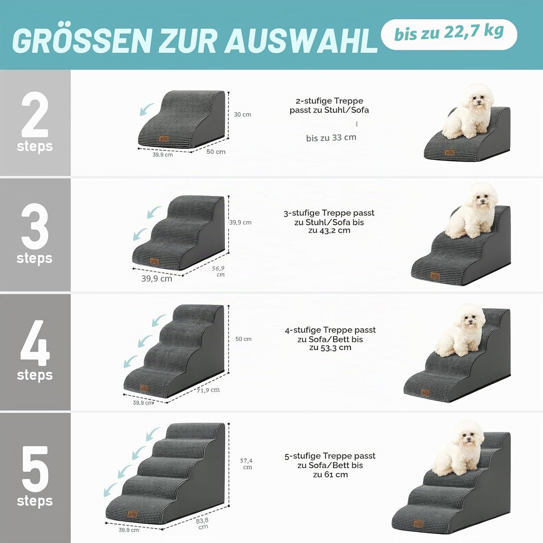 Hundetreppe für Kleine Hunde 57cm, Haustiertreppe für Hochbett aus Hochdichtem Schwamm, Hunde Treppe