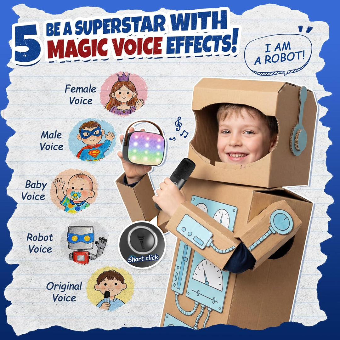 YLL Mini-Karaoke-Maschine für Kinder, tragbarer Bluetooth-Lautsprecher mit 2 kabellosen Mikrofonen,
