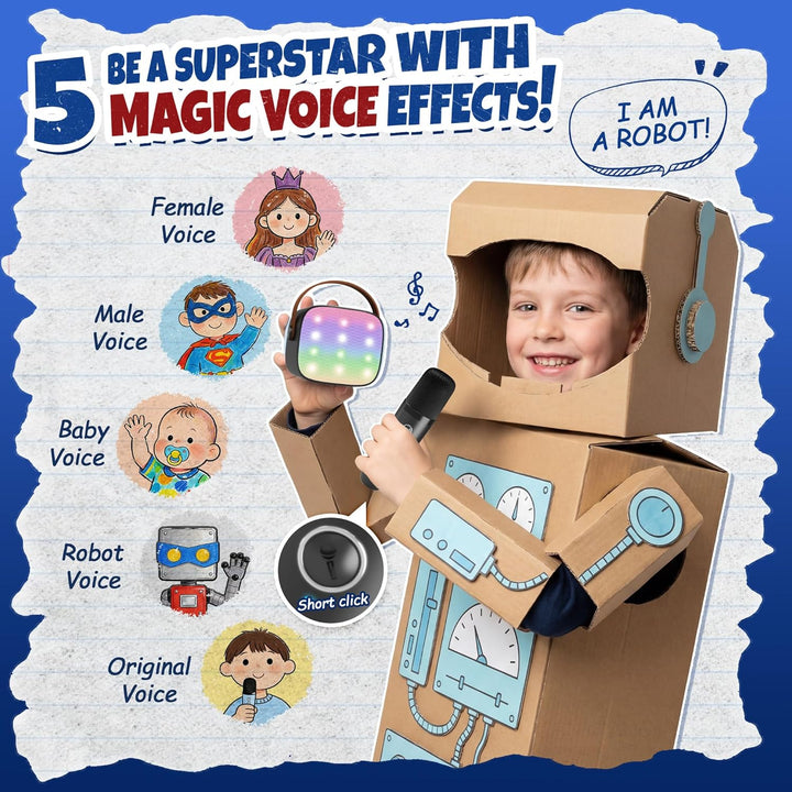 YLL Mini-Karaoke-Maschine für Kinder, tragbarer Bluetooth-Lautsprecher mit 2 kabellosen Mikrofonen,