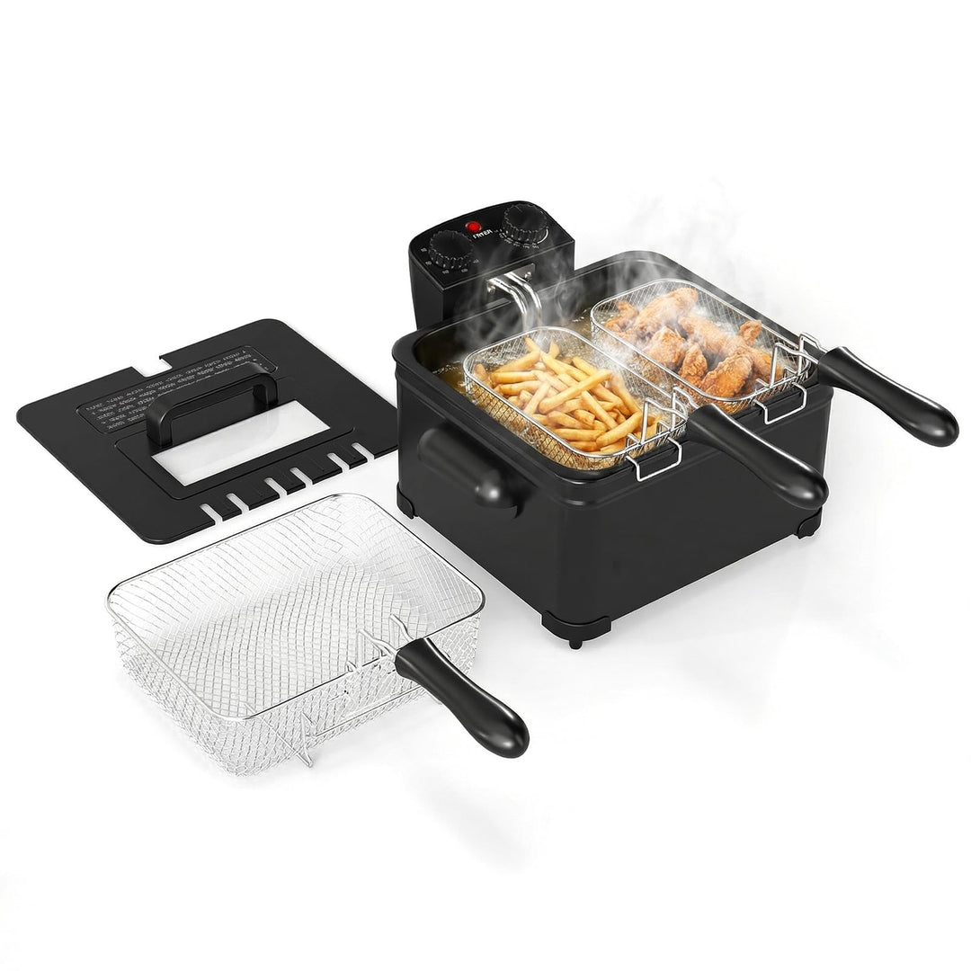 LIFEZEAL Elektrische Fritteuse 5L, Doppel Ölfritteuse mit Sichtfenster, 1700 W Fettfriteuse mit eins