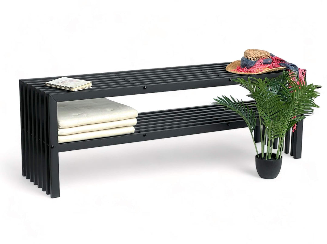 DanDiBo Gartenbank Metall Wetterfest 3 Sitzer Schwarz 150 cm mit 2 Ebenen Sitzbank Eisenbank Gartenm