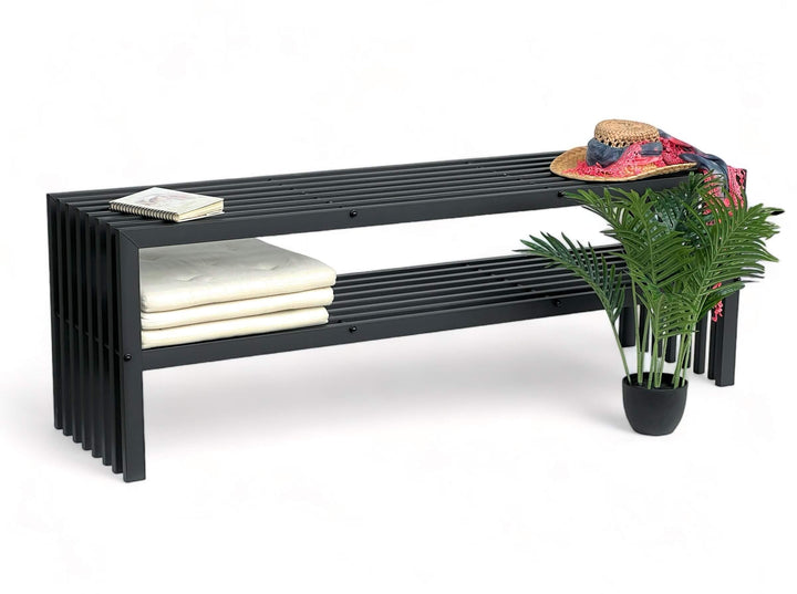DanDiBo Gartenbank Metall Wetterfest 3 Sitzer Schwarz 150 cm mit 2 Ebenen Sitzbank Eisenbank Gartenm
