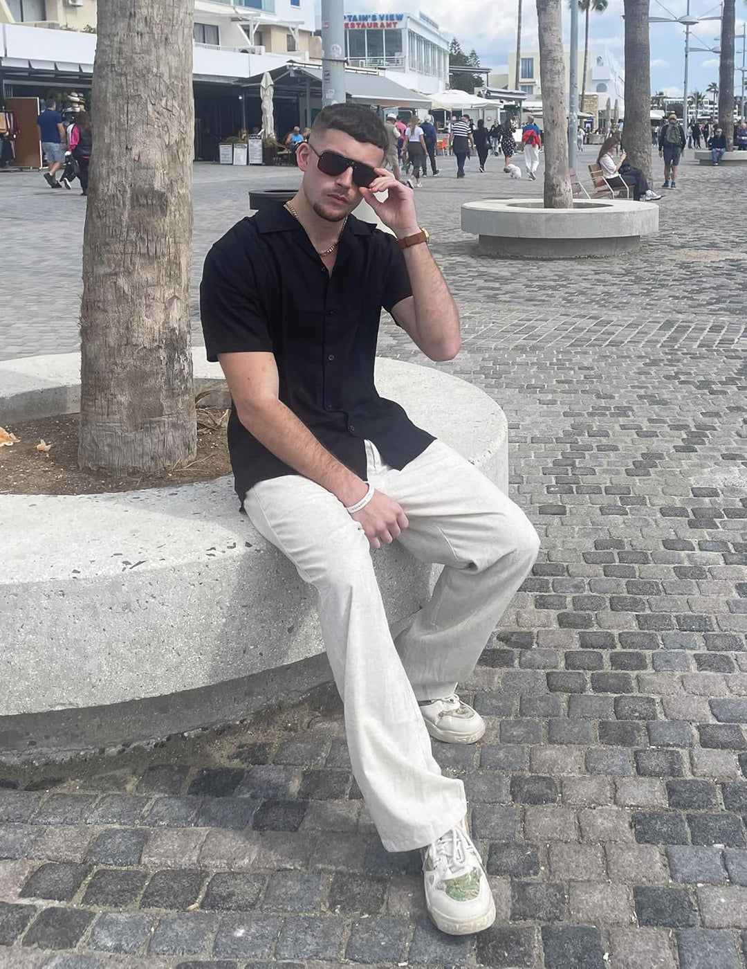 COOFANDY Herren Hose Lange Leinenhose Leicht Sommerhose Strandhose Elastische Taille Yoga Hosen Männ