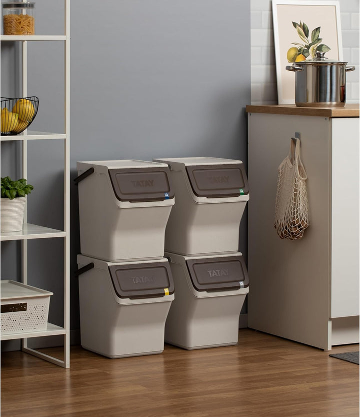 TATAY Mülltrennsystem Easy Waste 20L | 4er Set Recycling Behälter | Modular und Stapelbar | Deckel m