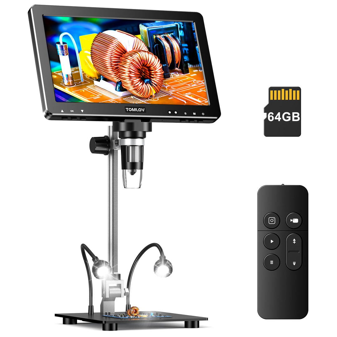TOMLOV DM9 Max 10,1-Zoll HDMI Digitales Mikroskop 1500X, 24MP LCD Vergrösserung Mikroskop für Münzbe