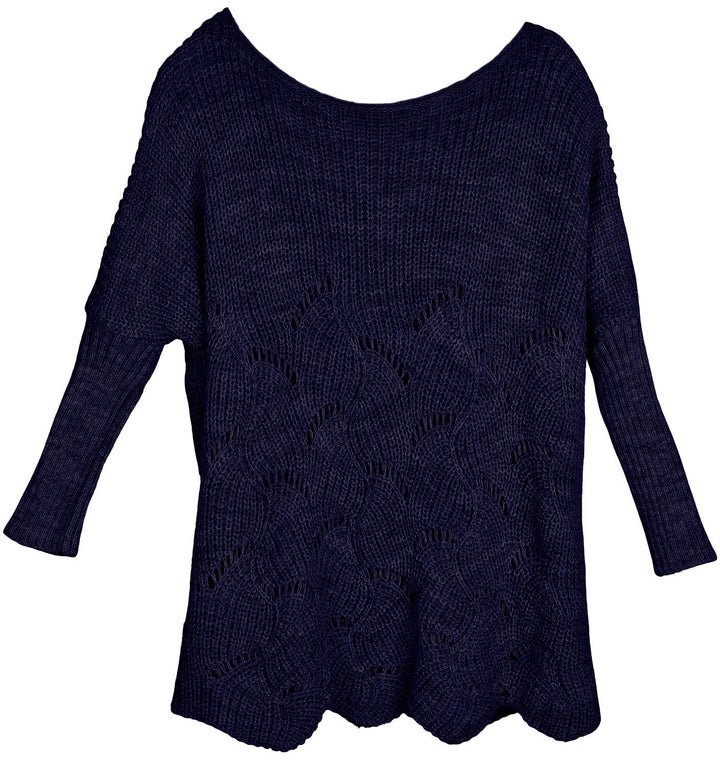 styleBREAKER Damen Oversize Strickpullover Poncho Ajourmuster Einheitsgrösse Dunkelblau, Einheitsgrö
