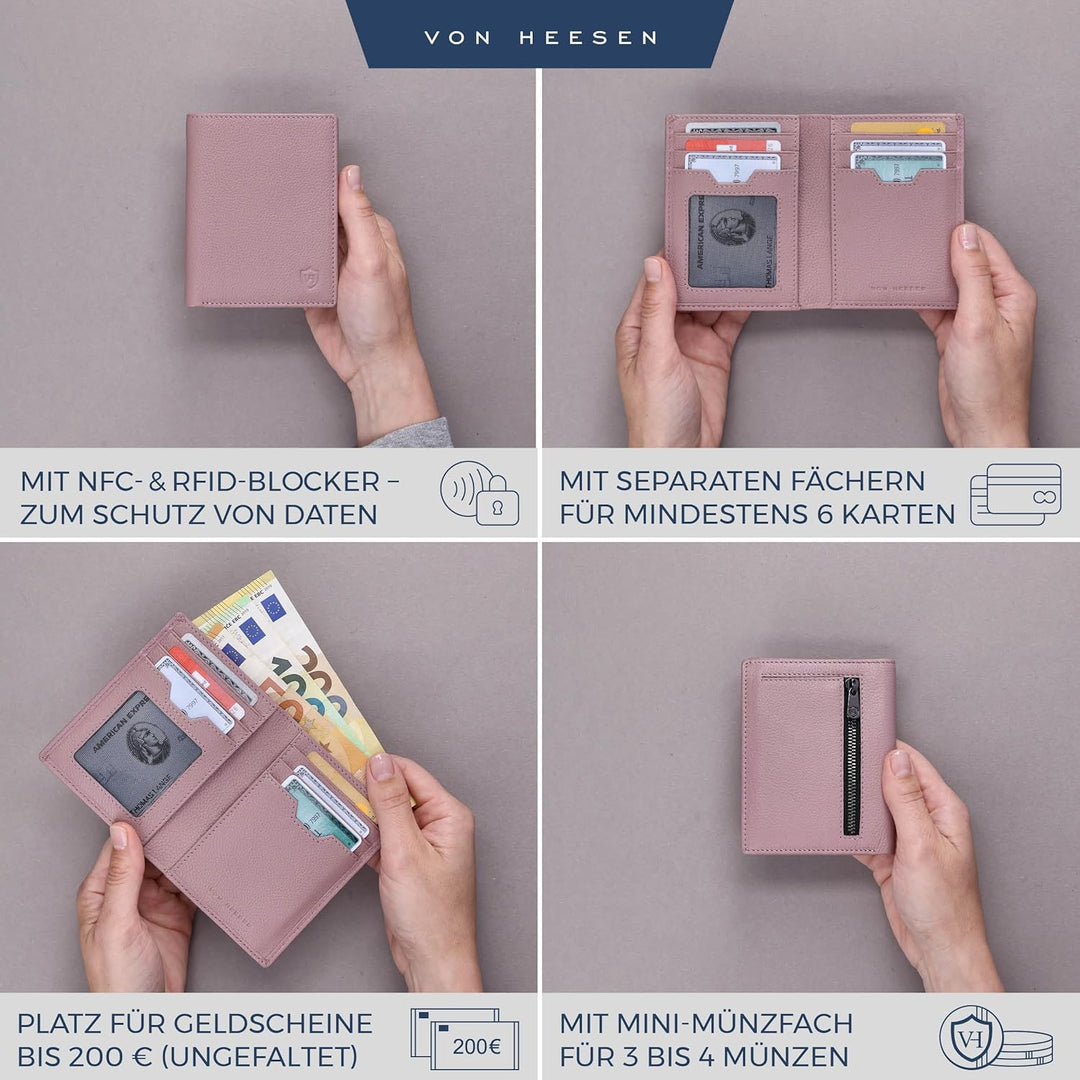 VON HEESEN® Leder Geldbörse Herren mit Münzfach &amp; RFID Schutz I Echtleder Geldbeutel für Männer &amp; Da