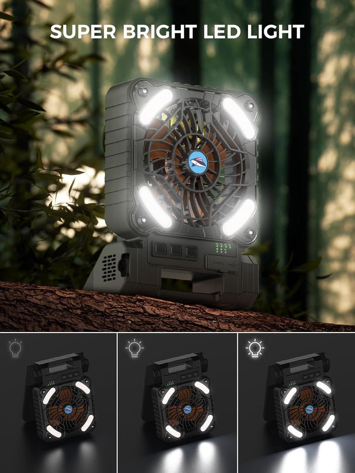 Smiling Shark Camping Ventilator LED, 6000mAh USB Aufladbar Tragbar Zelt Ventilator light 4 Speeds &