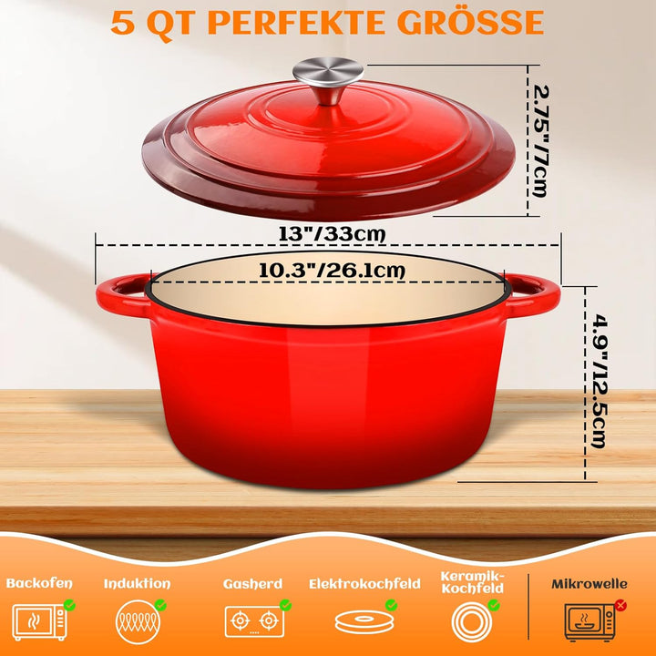 NZQXJXZ Gusseisen Topf Brot Backen, 26cm Emaille Schmortopf mit Deckel Brotbackform mit Banneton Bro