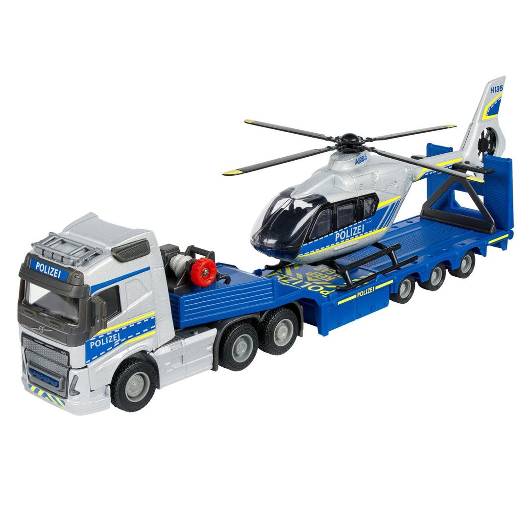 Majorette - Volvo Polizei-Transporter FH-16 (35 cm) – LKW mit Auflieger und Airbus Hubschrauber (25,