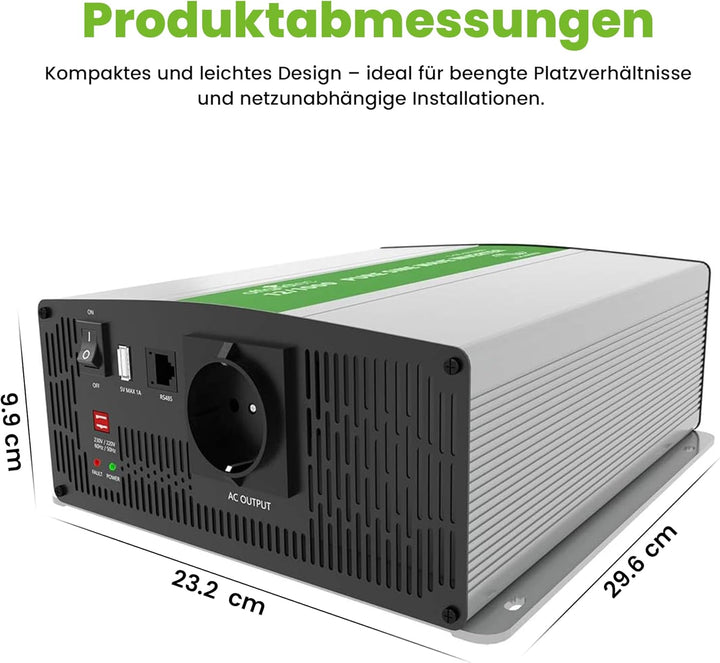 Offgridtec PSI Sinus Spannungswandler 12V oder 24V auf 230V RS485 Kommunikationsport (1500W) Single,