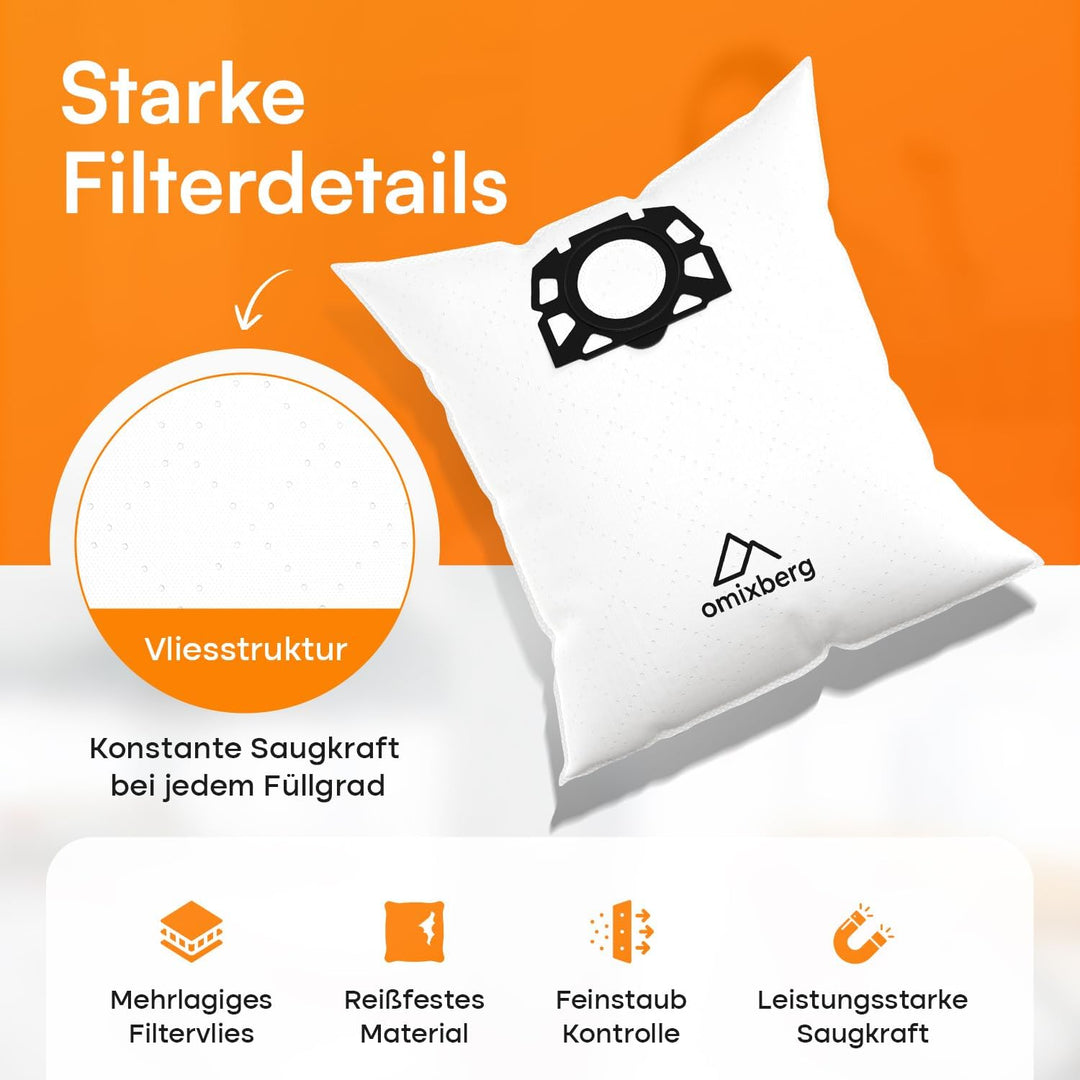 10 Vlies-Staubsaugerbeutel – Passend für Kärcher MV4, MV5, MV6, WD6 und WD6 Premium – Passend für Kä