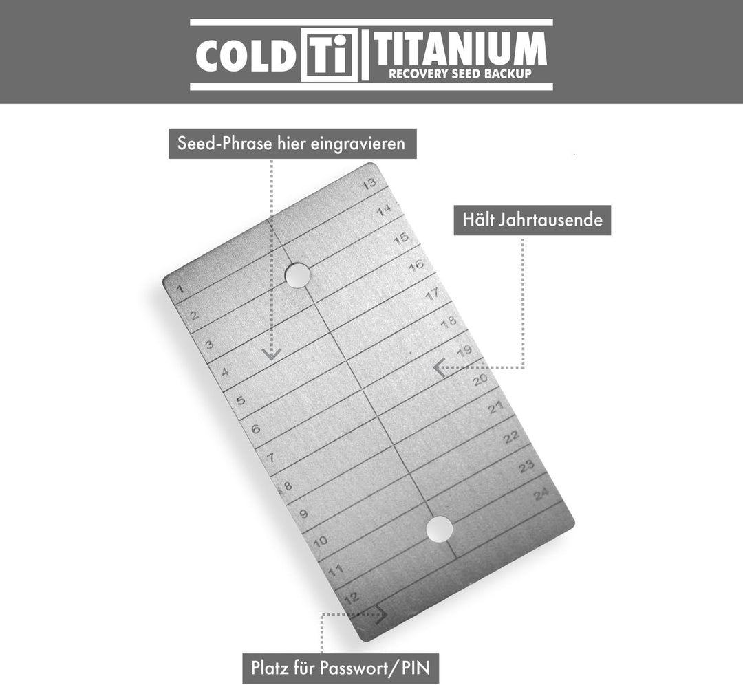 ColdTi Titan Seed Phrase Platte für Ethereum und Bitcoin – Sicheres Seed Speicher Metall für 12 oder