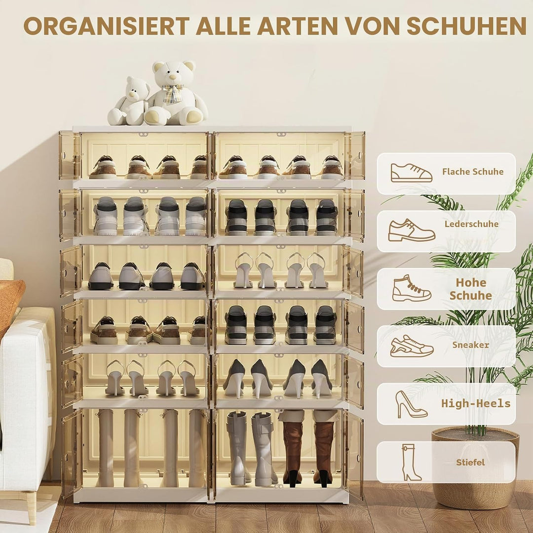 ELPHECO 6 Ebene Faltbares Schuhregal 2er Set Faltbare Schuhaufbewahrungsboxen für den Eingangsbereic