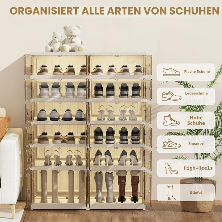 ELPHECO 6 Ebene Faltbares Schuhregal 2er Set Faltbare Schuhaufbewahrungsboxen für den Eingangsbereic