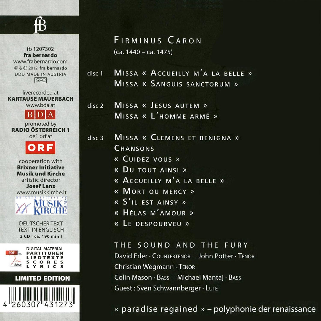 Caron: Messen und Chansons, Audio-CD